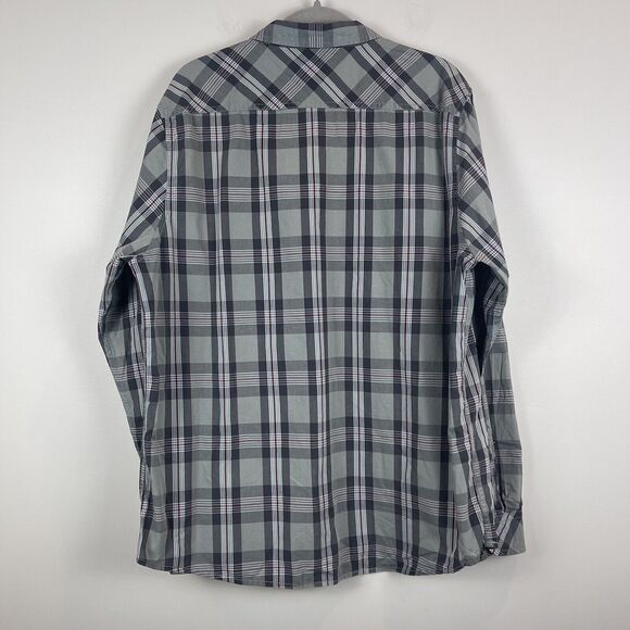Plugg Mens Button Up Shirt XL Green Gray Long Sleeve Plaid Chest Flap Pockets - Picture 6 of 8